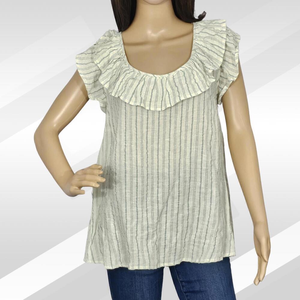 2/$30 NWOT Madison & Berkeley Green Striped Ruffle Blouse Size L